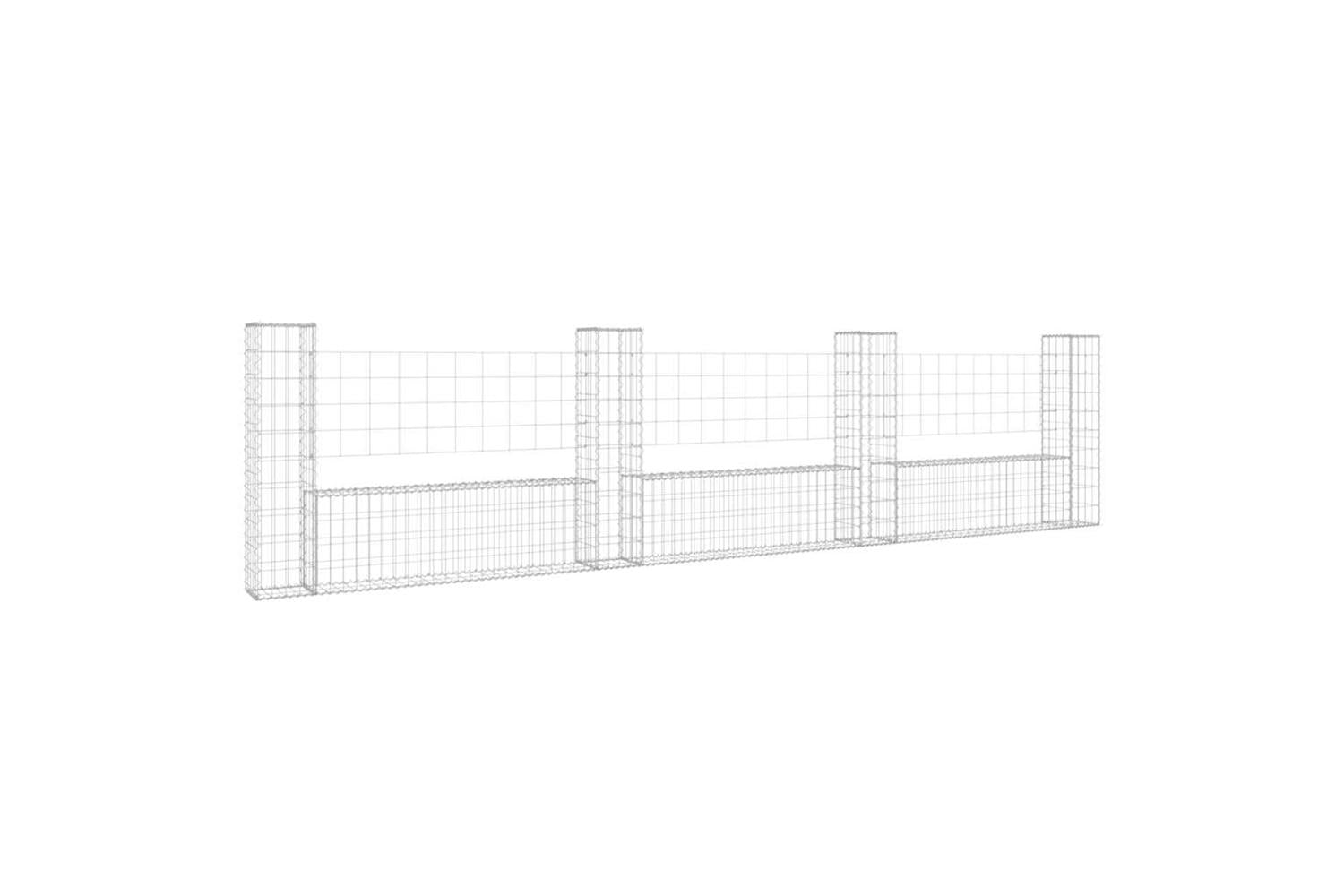 vidaXL 151277 U-shape Gabion Basket With 4 Posts Iron 380x20x100cm-2