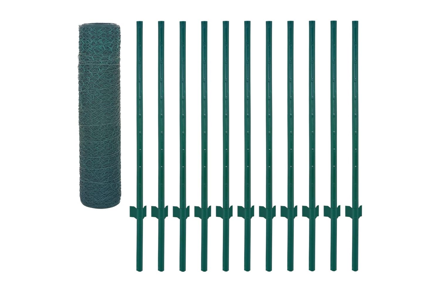 Vidaxl 144608 Wire Mesh Fence With Posts Steel 25x0.5 M Green-3