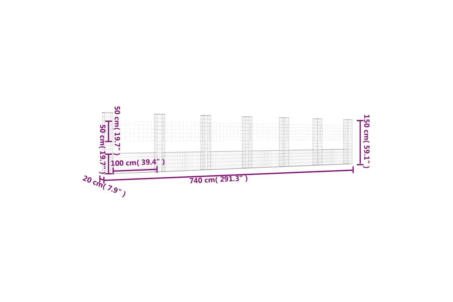 vidaXL 151287 U-shape Gabion Basket With 7 Posts Iron 740x20x150cm-6