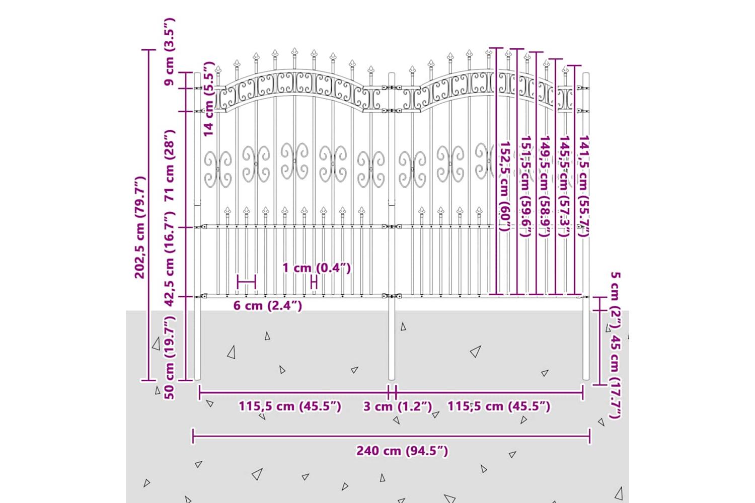 vidaXL 151087 Garden Fence With Spear Top Black 190cm Powder-coated Steel-6