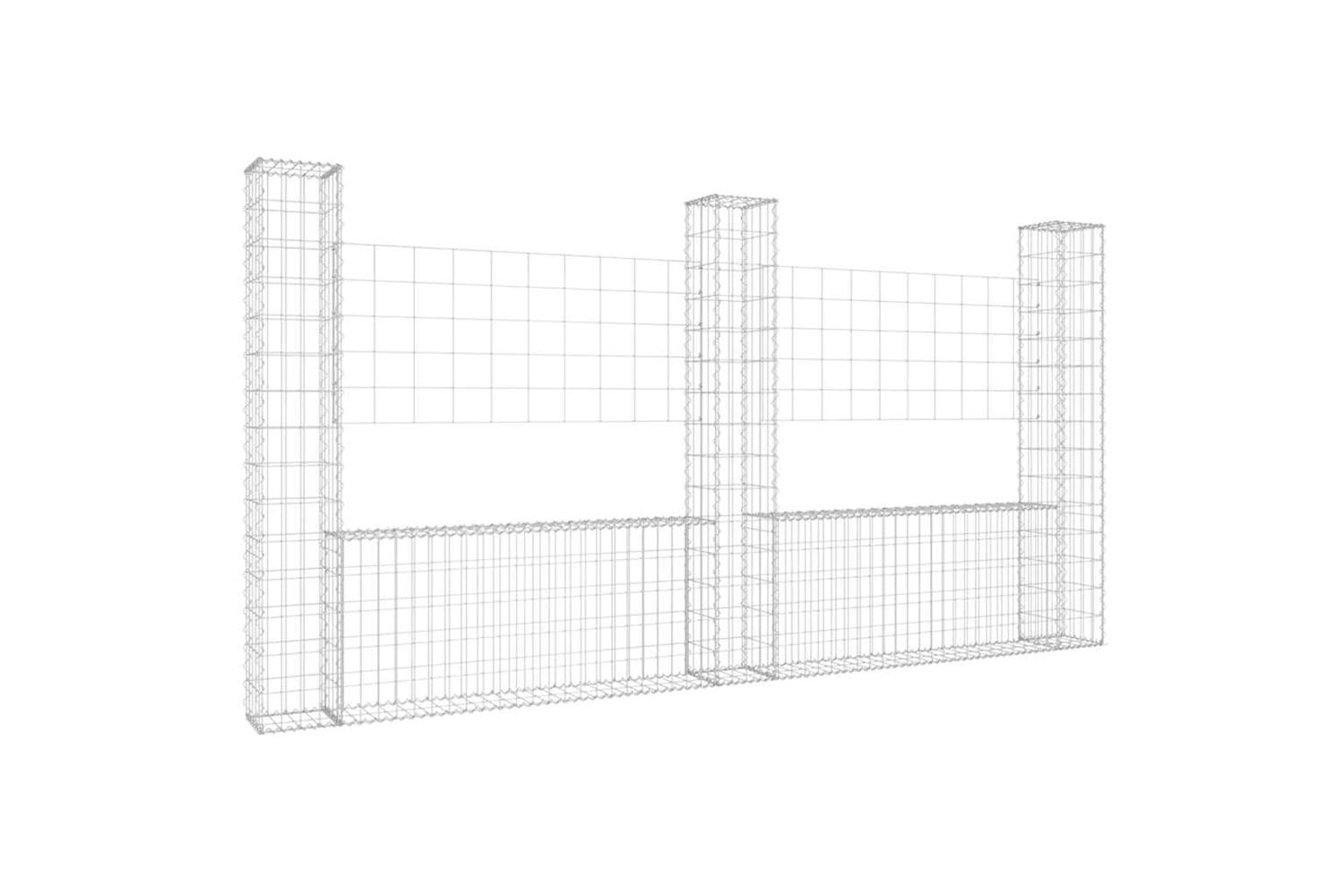 vidaXL 151283 U-shape Gabion Basket With 3 Posts Iron 260x20x150cm-2