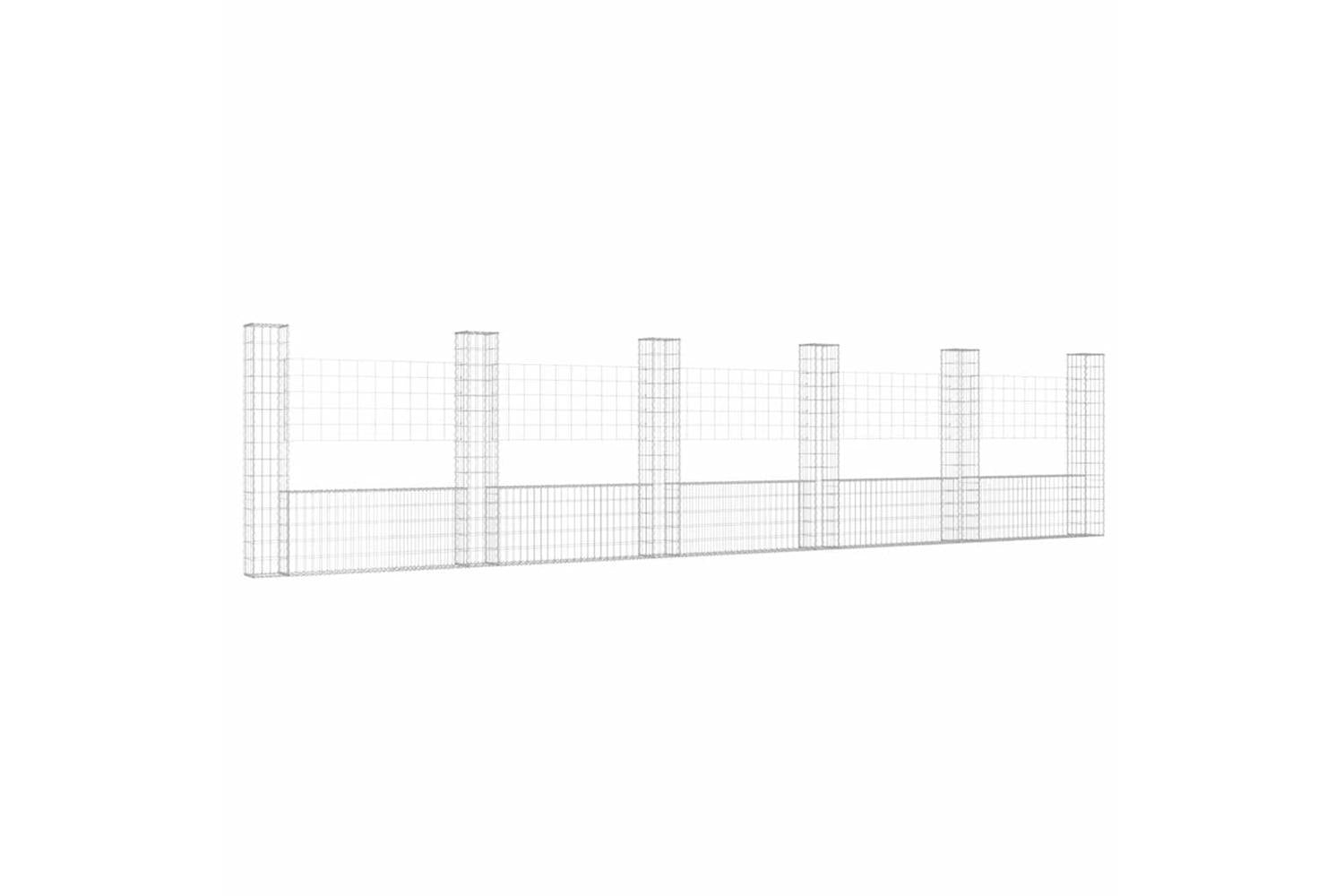 vidaXL 151286 U-shape Gabion Basket With 6 Posts Iron 620x20x150cm-2