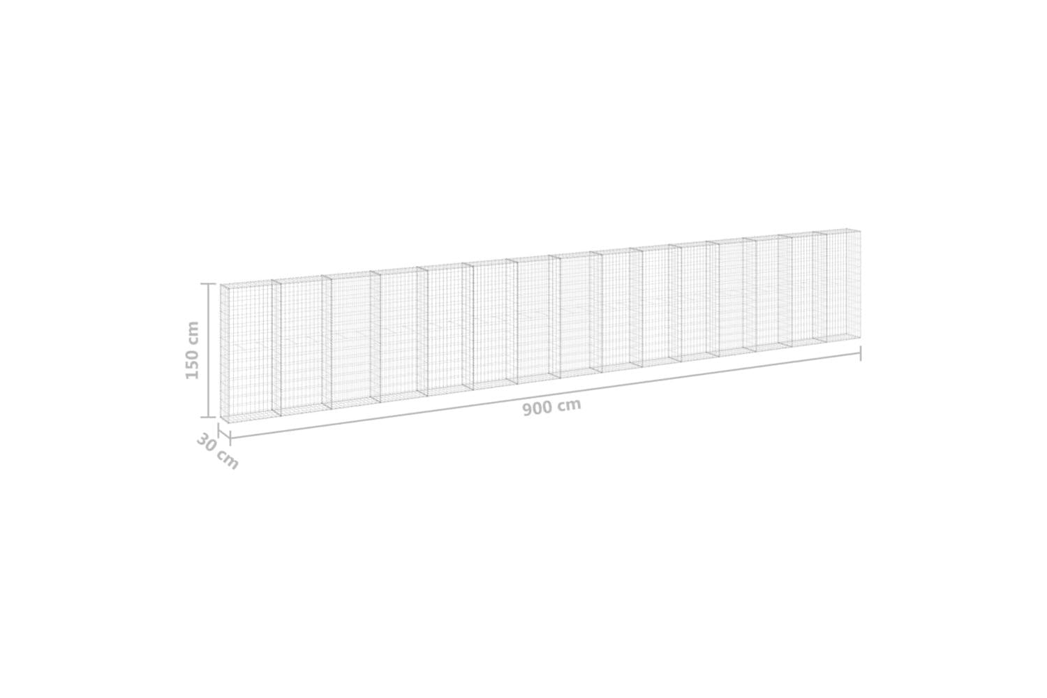 vidaXL 147818 Gabion Wall With Covers Galvanised Steel 900x30x150cm-6