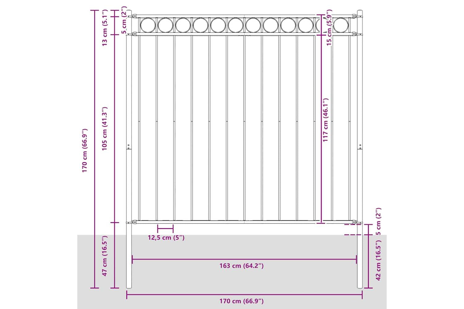 Vidaxl 146314 Garden Fence Steel 1.7x1.2 M Black-4