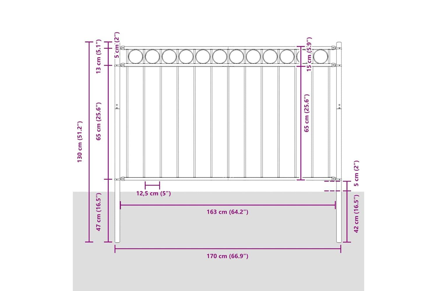 Vidaxl 146312 Garden Fence Steel 1.7x0.8 M Black-4