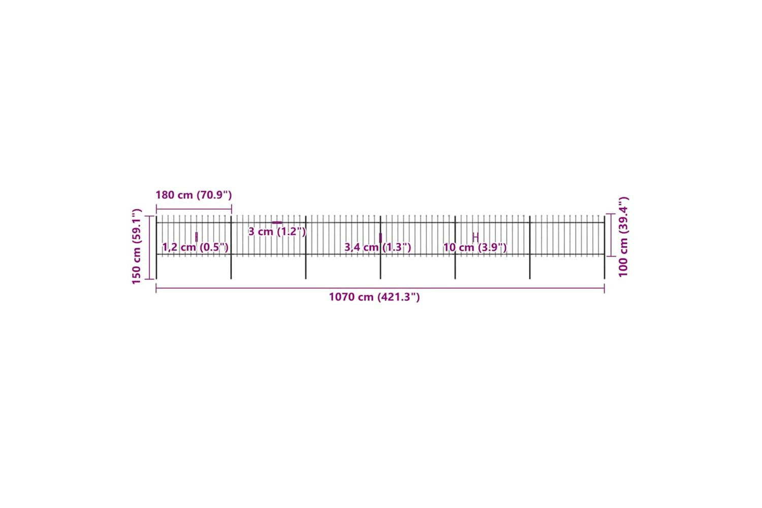 Vidaxl 277616 Garden Fence With Spear Top Steel 10.2x1 M Black-5
