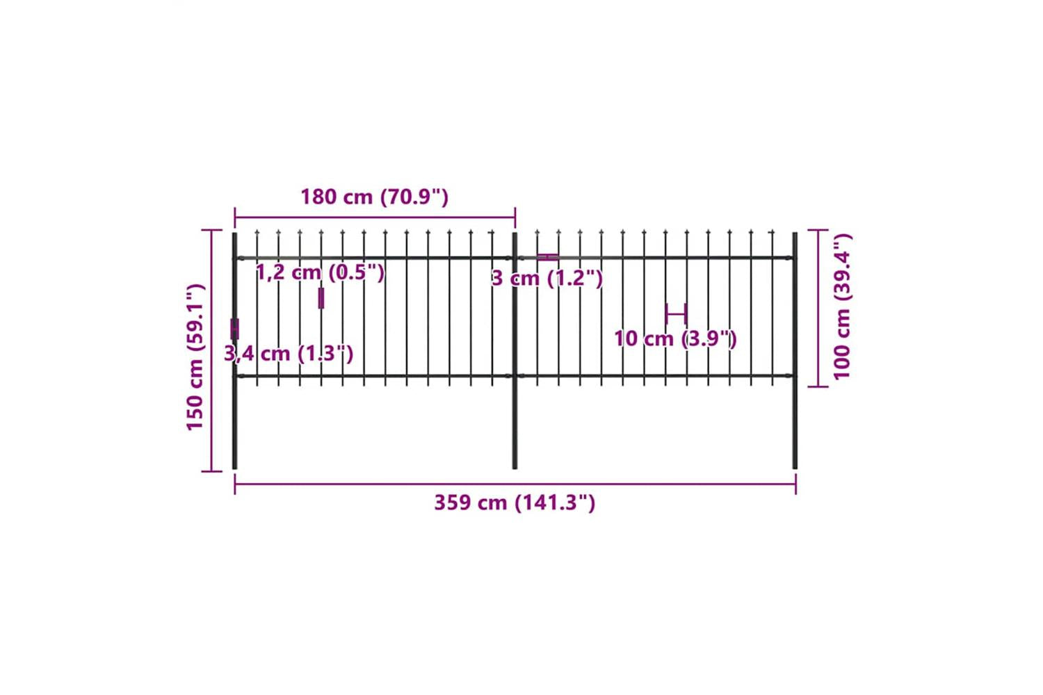 Vidaxl 277612 Garden Fence With Spear Top Steel 3.4x1 M Black-5