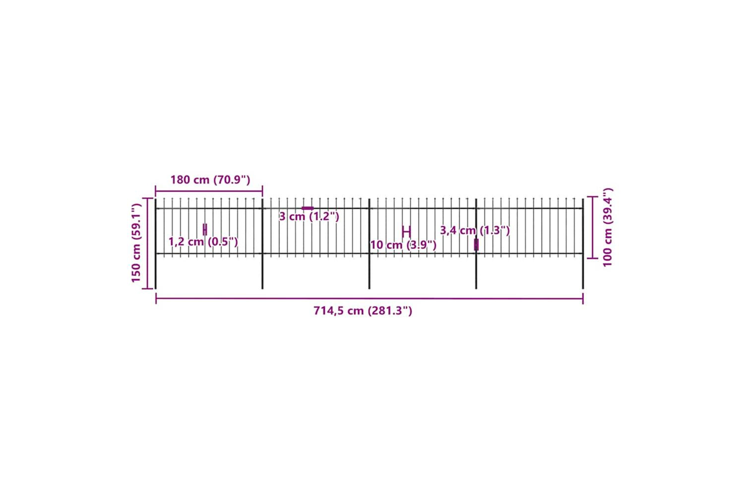 Vidaxl 277614 Garden Fence With Spear Top Steel 6.8x1 M Black-5