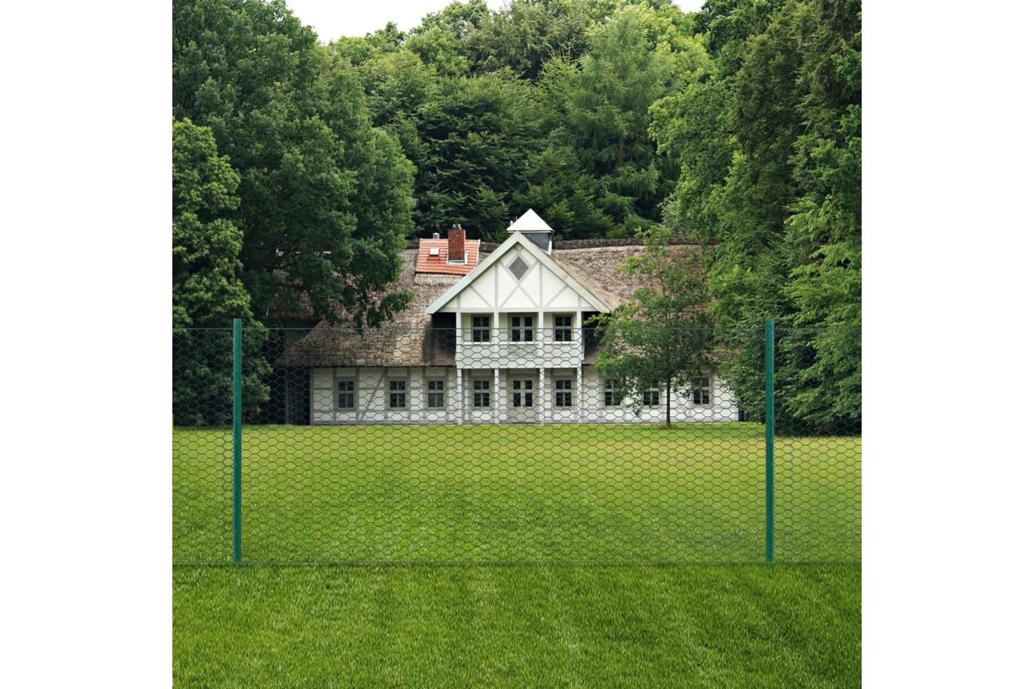 Vidaxl 144614 Wire Mesh Fence With Posts Steel 25x0.75 M Green-2