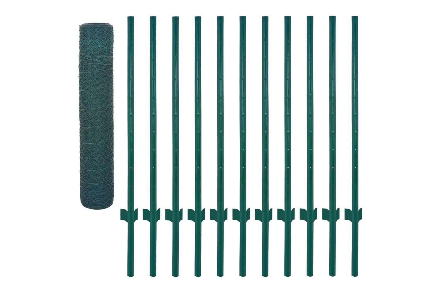 Vidaxl 144614 Wire Mesh Fence With Posts Steel 25x0.75 M Green-3