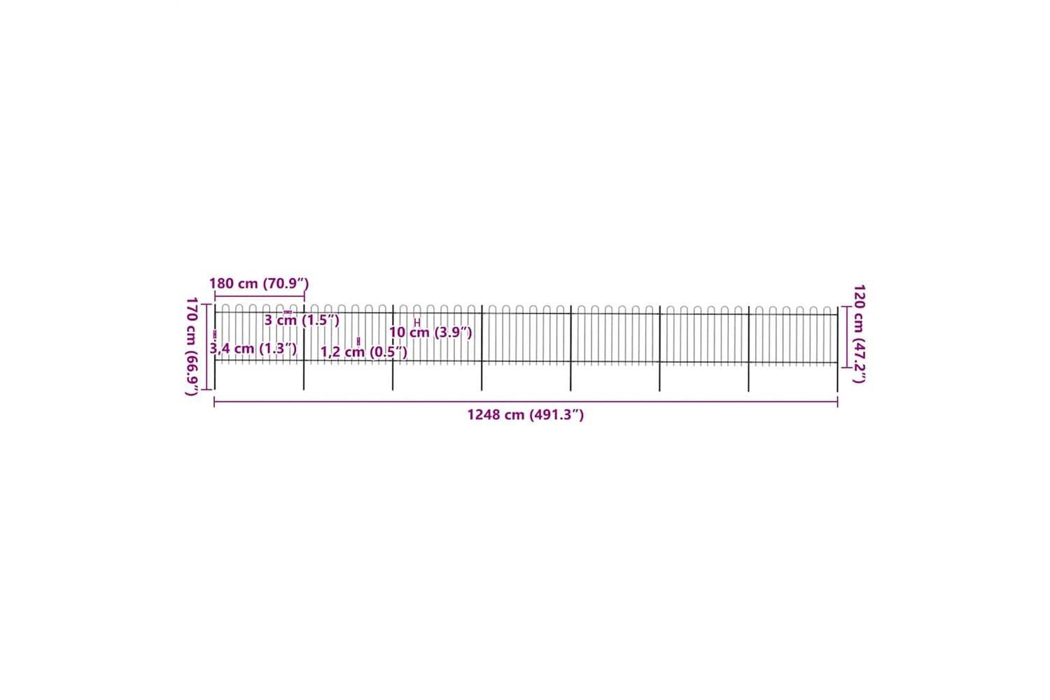 Vidaxl 277671 Garden Fence With Hoop Top Steel 11.9x1.2 M Black-5