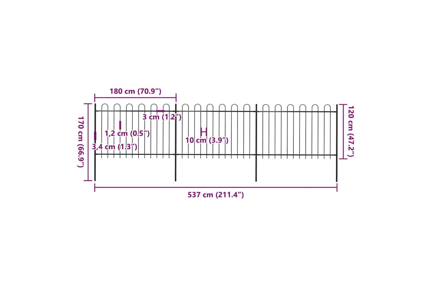 Vidaxl 277667 Garden Fence With Hoop Top Steel 5.1x1.2 M Black-5