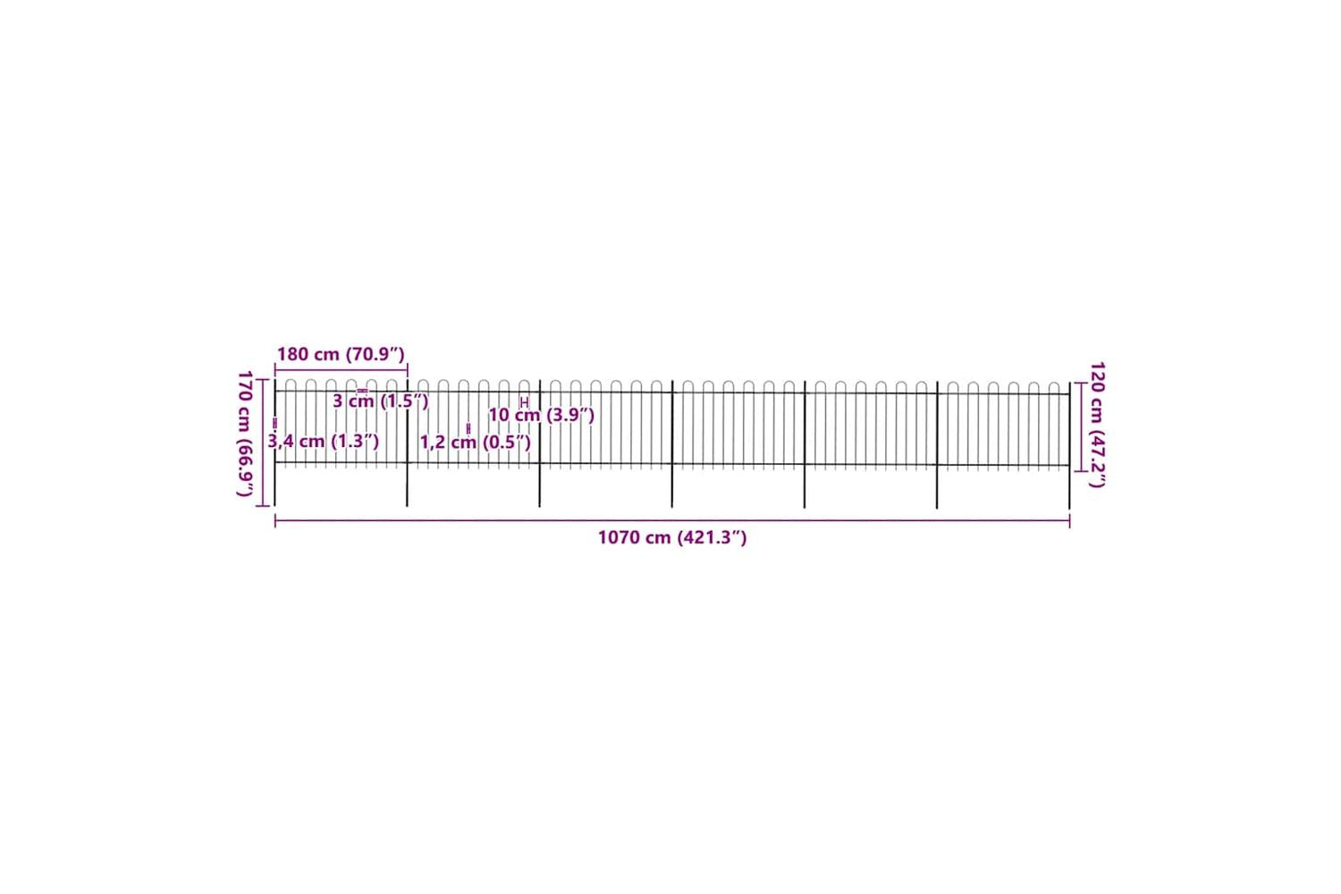 Vidaxl 277670 Garden Fence With Hoop Top Steel 10.2x1.2 M Black-5