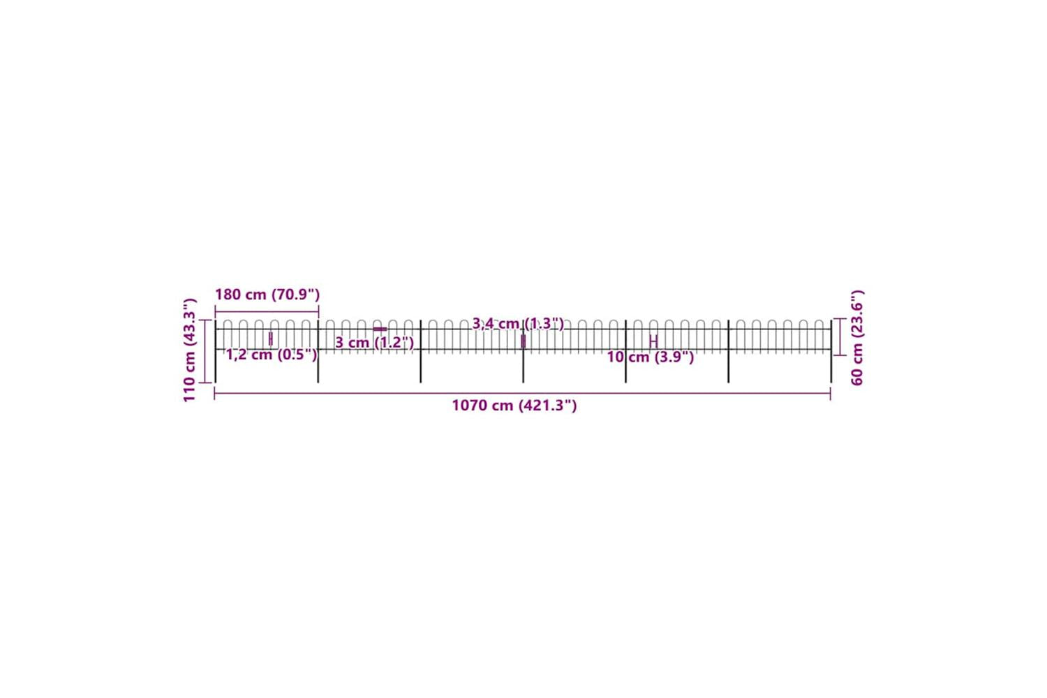 Vidaxl 277643 Garden Fence With Hoop Top Steel 10.2x0.6 M Black-5