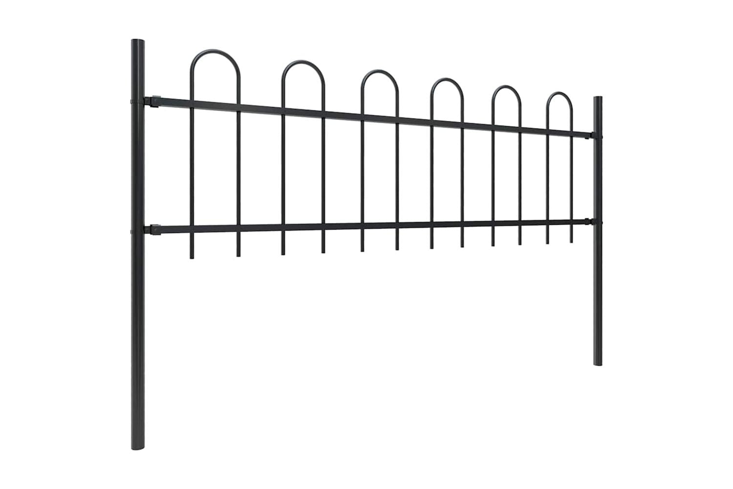 Vidaxl 277646 Garden Fence With Hoop Top Steel 15.3x0.6 M Black-2
