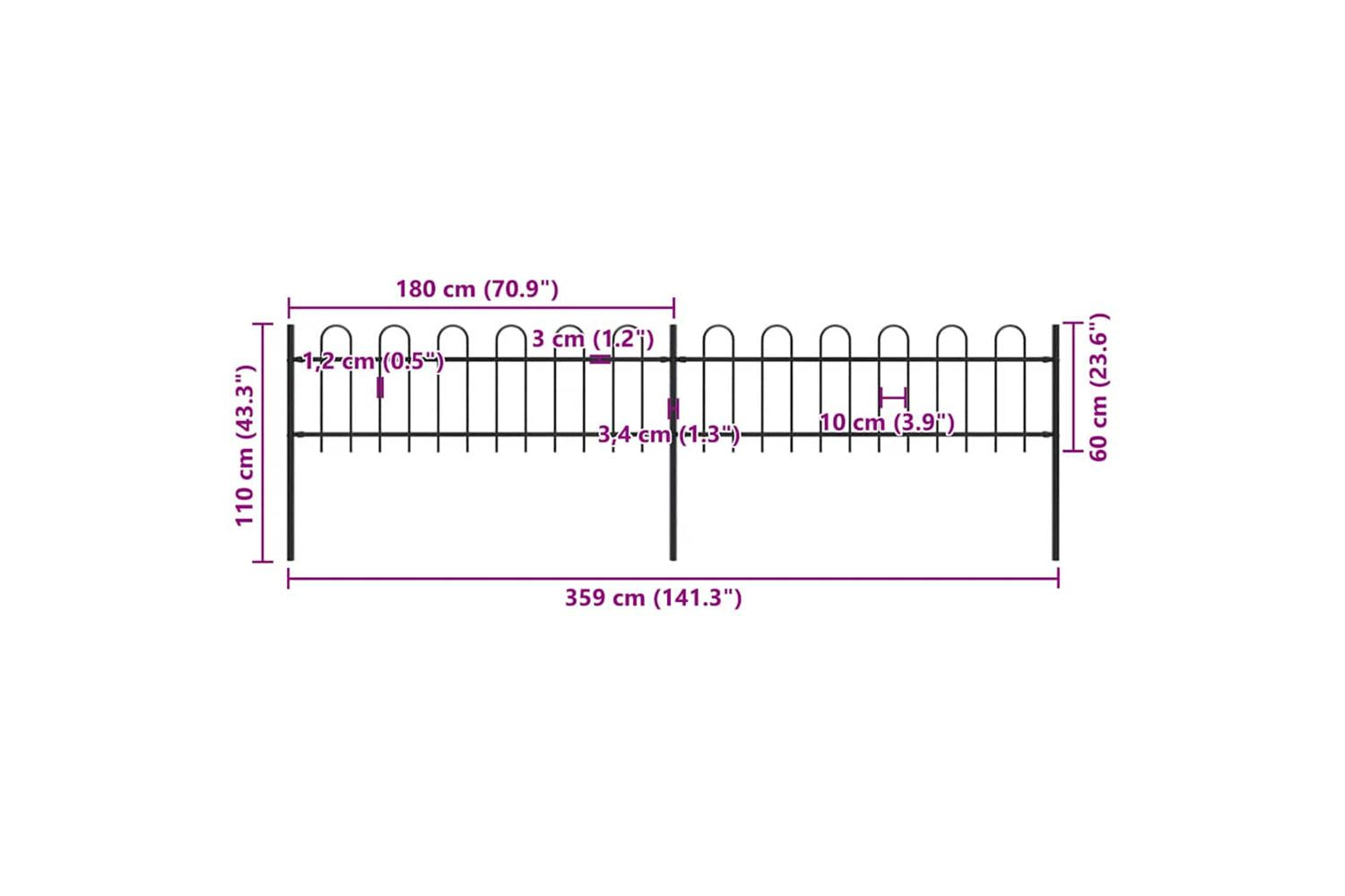 Vidaxl 277639 Garden Fence With Hoop Top Steel 3.4x0.6 M Black-5