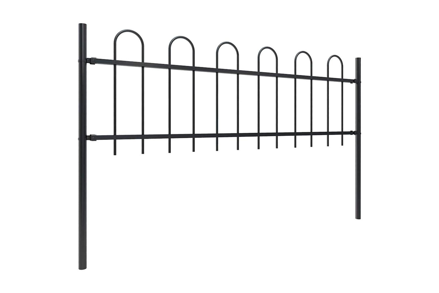 Vidaxl 277644 Garden Fence With Hoop Top Steel 11.9x0.6 M Black-2