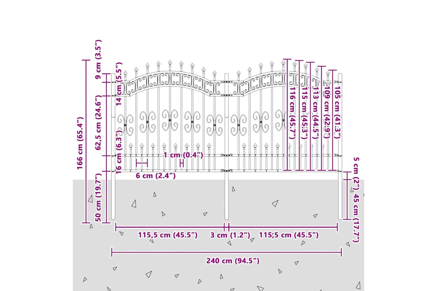 vidaXL 151086 Garden Fence With Spear Top Black 165cm Powder-coated Steel-6