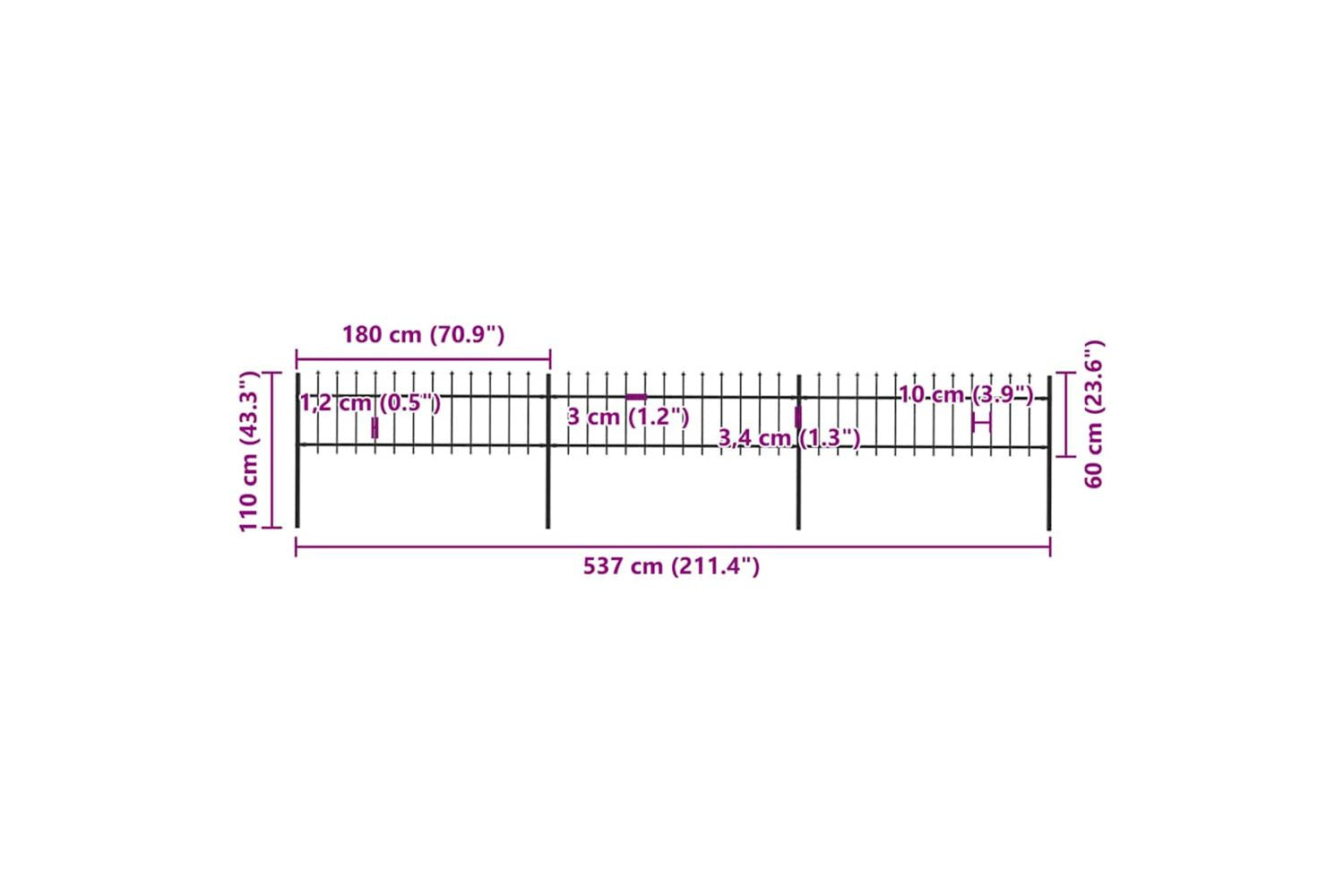 Vidaxl 277595 Garden Fence With Spear Top Steel 5.1x0.6 M Black-5