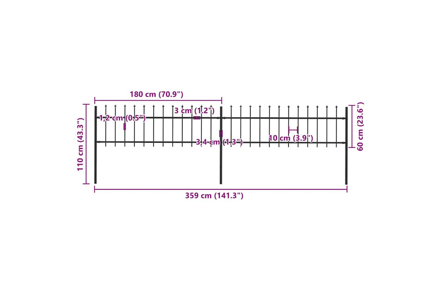 Vidaxl 277594 Garden Fence With Spear Top Steel 3.4x0.6 M Black-5