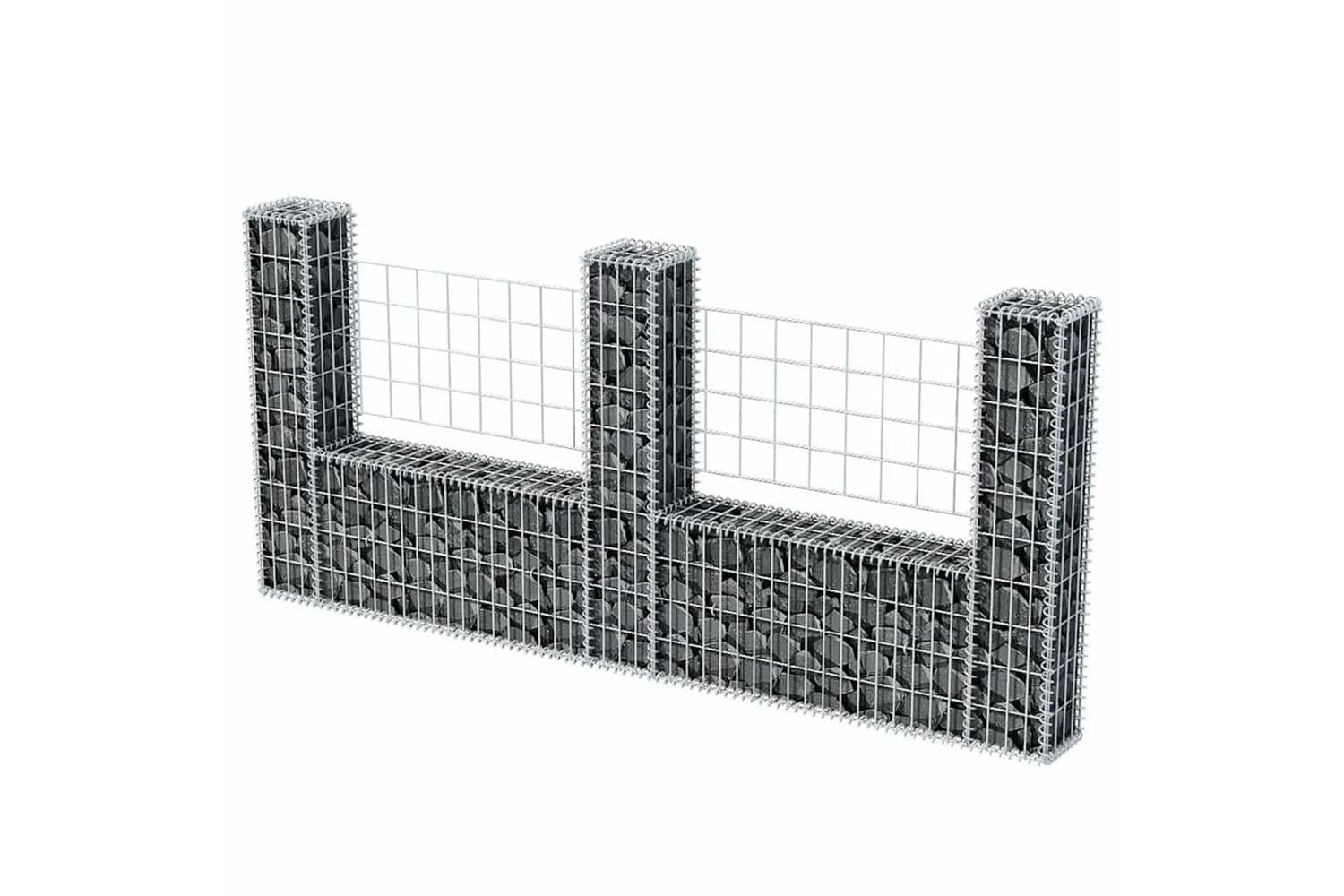 vidaXL 142546 Gabion Basket U-shape Galvanised Steel 240x20x100cm-3
