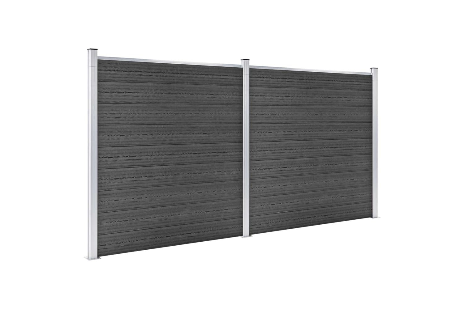 vidaXL 3070429 Fence Panel Set Wpc 353x186cm Black-2