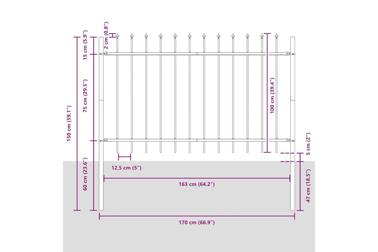 Vidaxl Garden Fence With Spear Top Steel 1.8 M Black-5