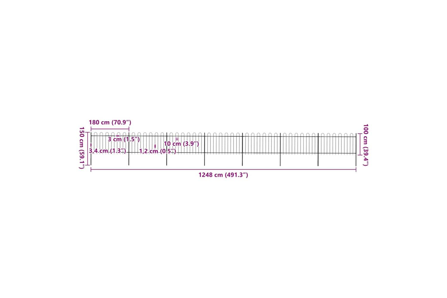 Vidaxl 277662 Garden Fence With Hoop Top Steel 11.9x1 M Black-5