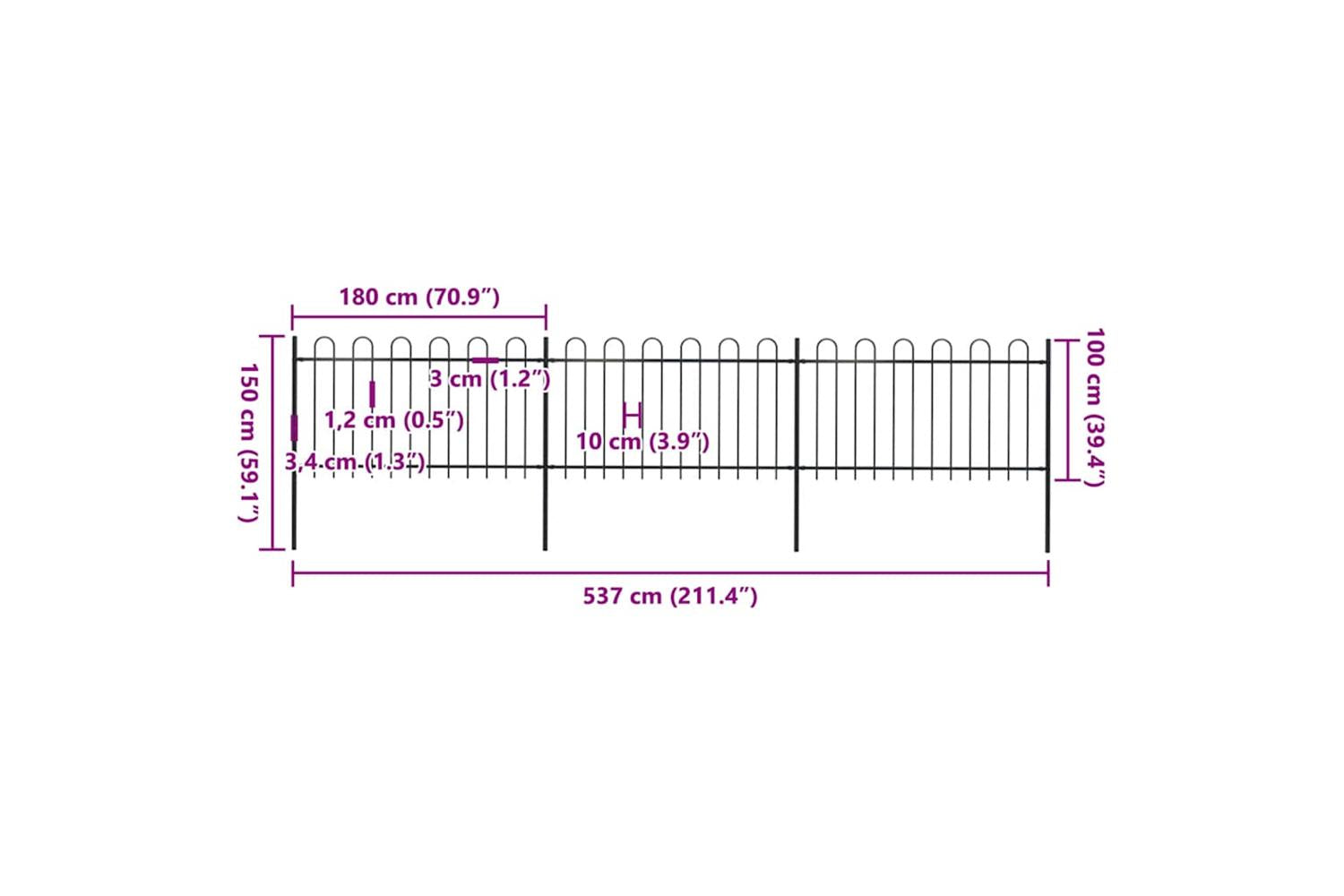 Vidaxl 277658 Garden Fence With Hoop Top Steel 5.1x1 M Black-5
