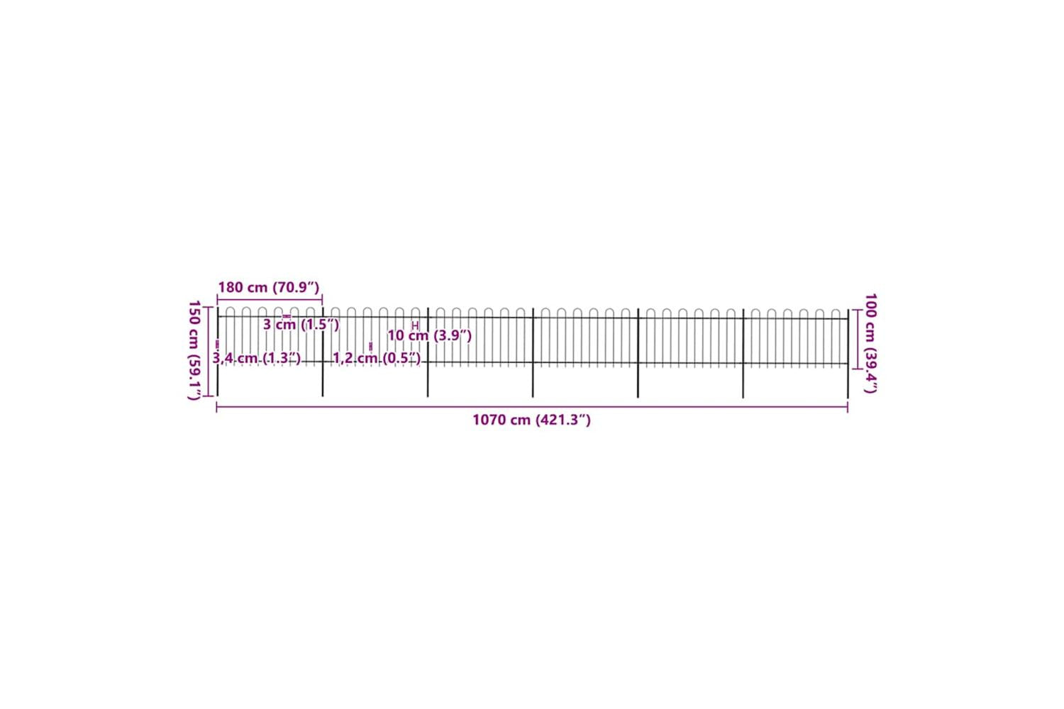 Vidaxl 277661 Garden Fence With Hoop Top Steel 10.2x1 M Black-5