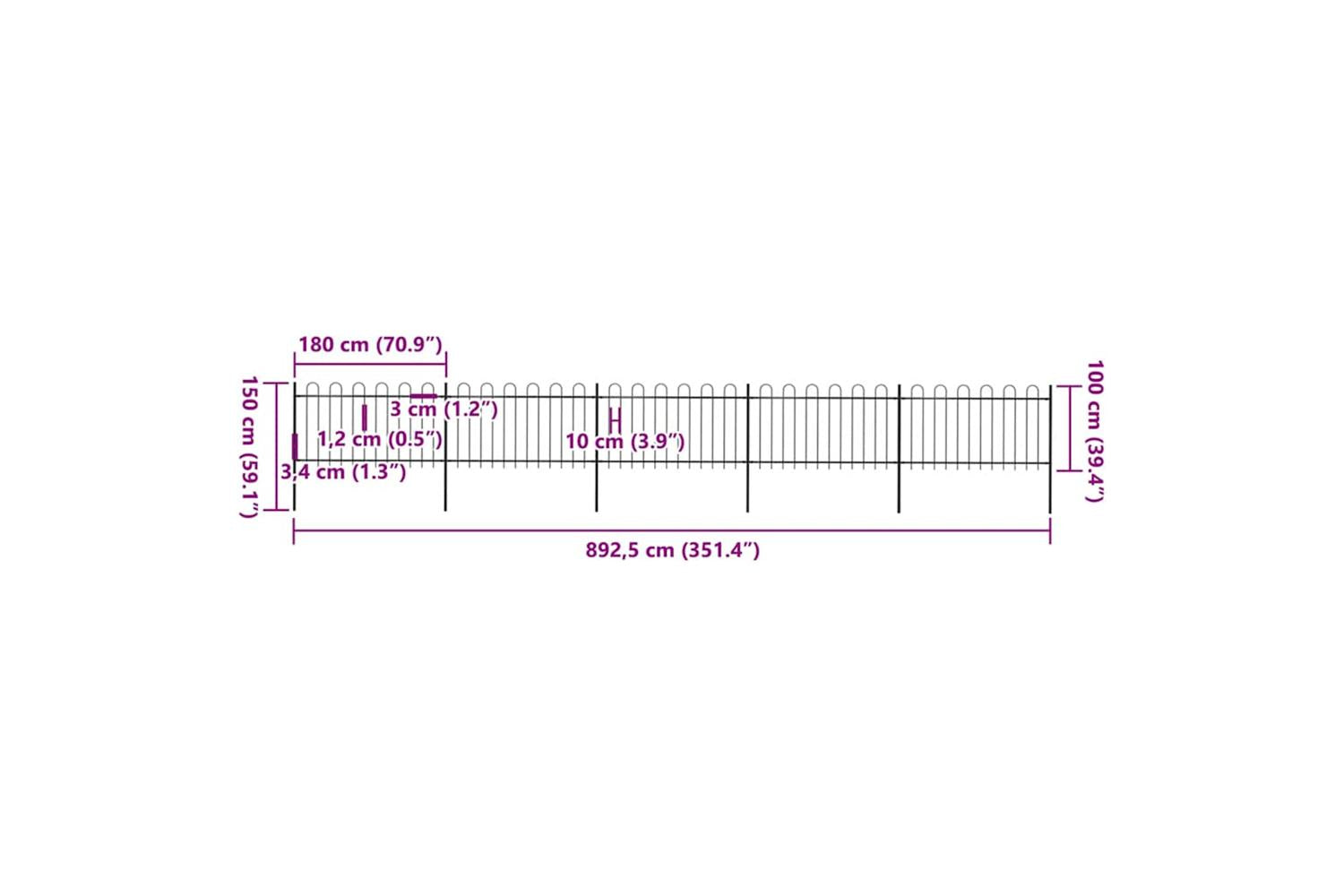 Vidaxl 277660 Garden Fence With Hoop Top Steel 8.5x1 M Black-5