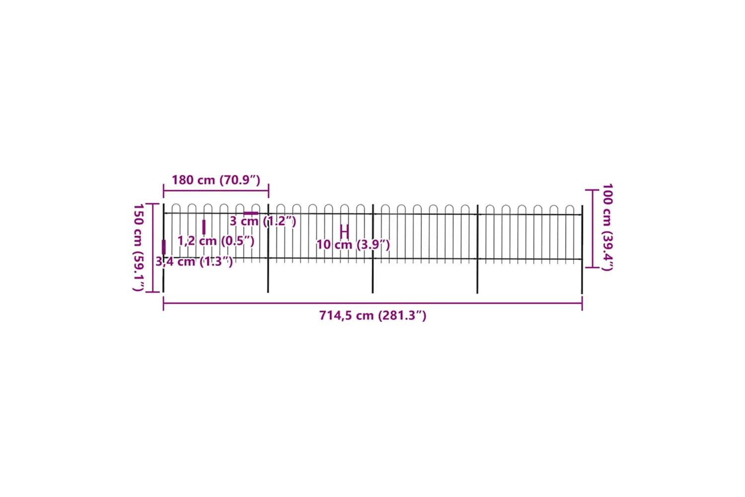 Vidaxl 277659 Garden Fence With Hoop Top Steel 6.8x1 M Black-5