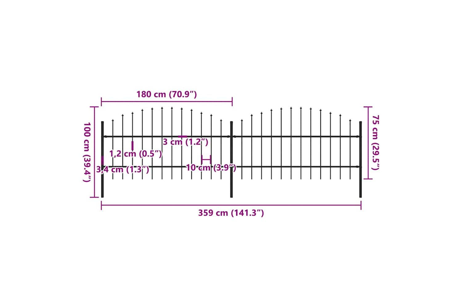Vidaxl 277713 Garden Fence With Spear Top Steel (0.75-1)x3.4 M Black-5