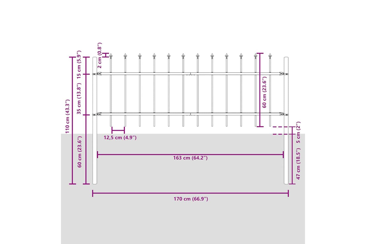Vidaxl Garden Fence With Spear Top Steel 1.8 M Black-5