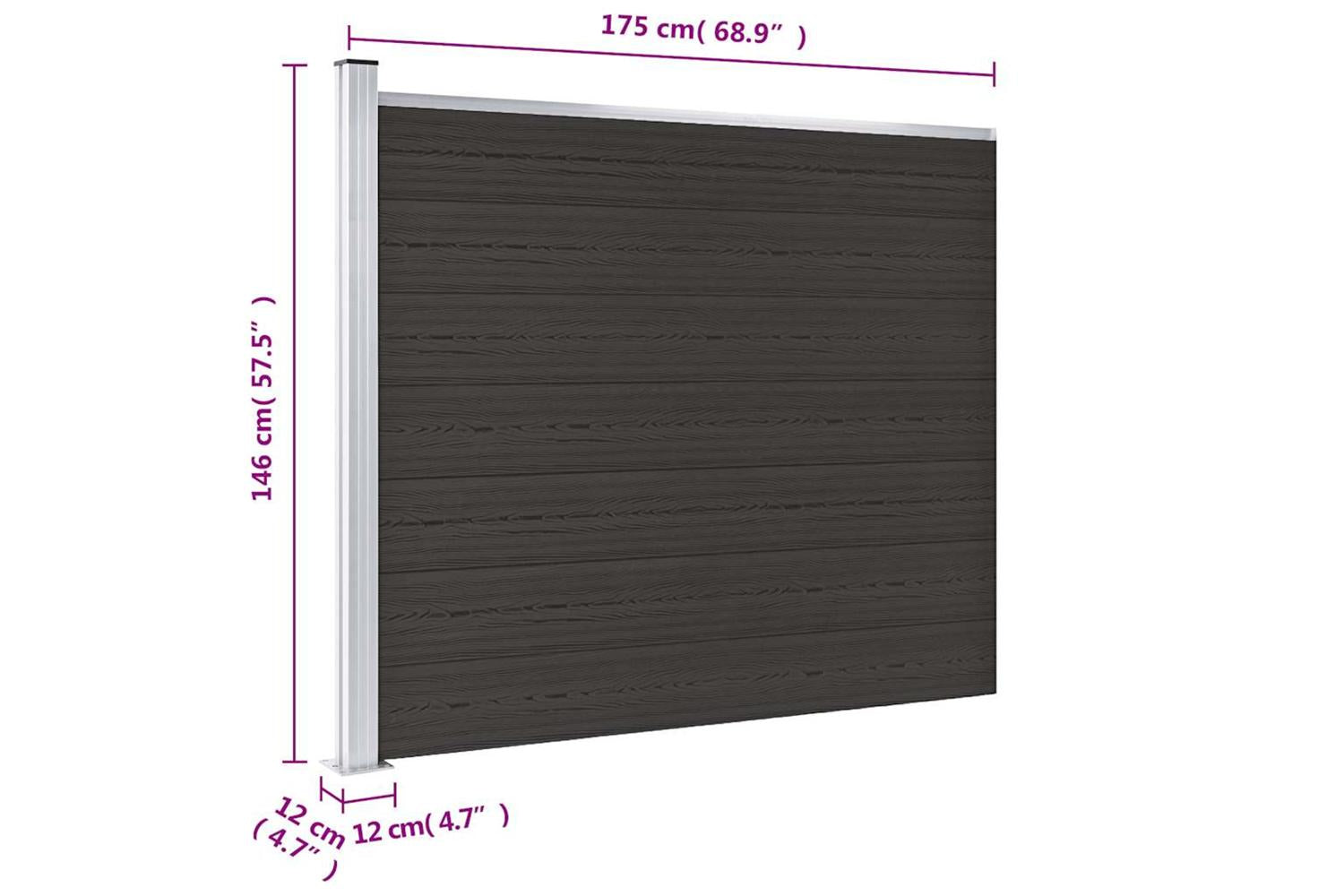 vidaXL Fence Panel Wpc 175x146cm Black-9