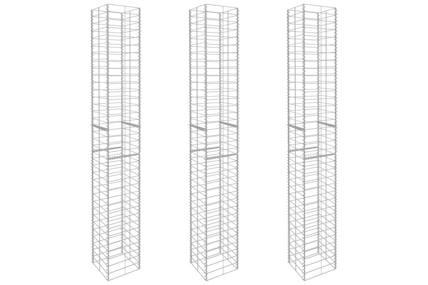 vidaXL 145088 Gabion Baskets 3 Pcs Galvanised Steel 25x25x197cm-2