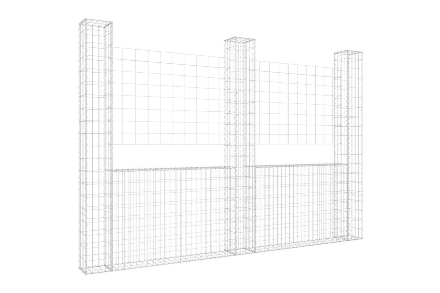 vidaXL 151290 U-shape Gabion Basket With 3 Posts Iron 260x20x200cm