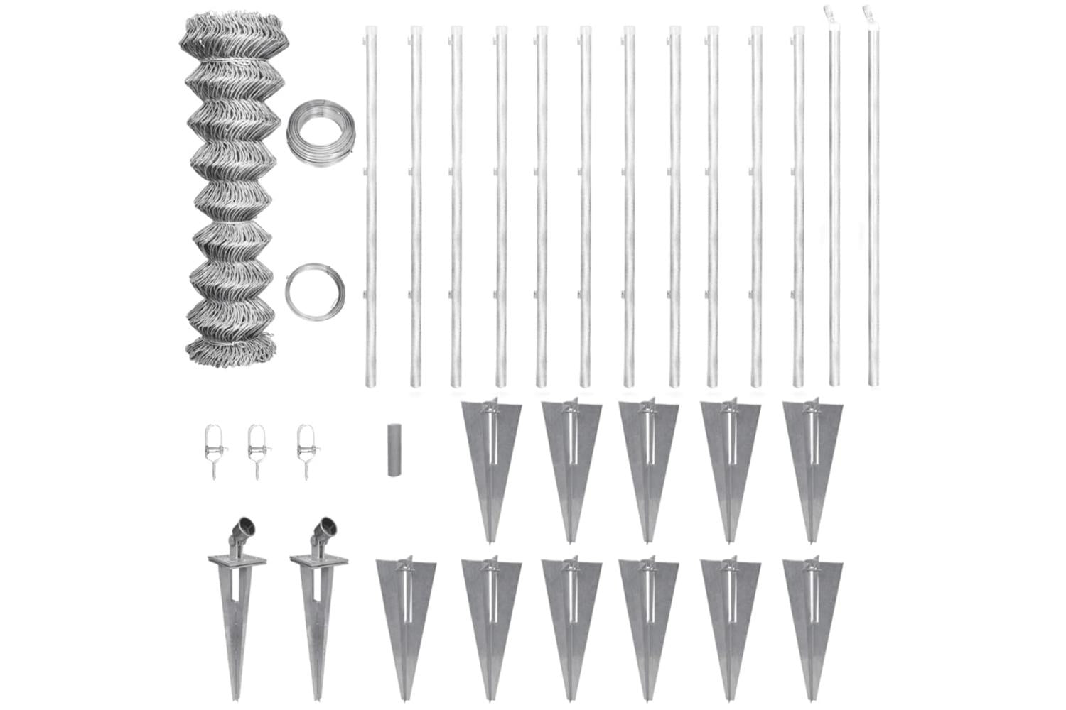 Vidaxl 141509 Chain Link Fence With Posts Spike Galvanised Steel 25x1.5 M