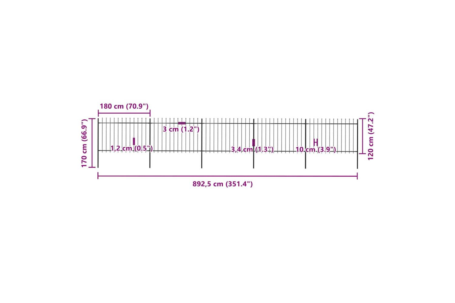 Vidaxl 277624 Garden Fence With Spear Top Steel 8.5x1.2 M Black-5