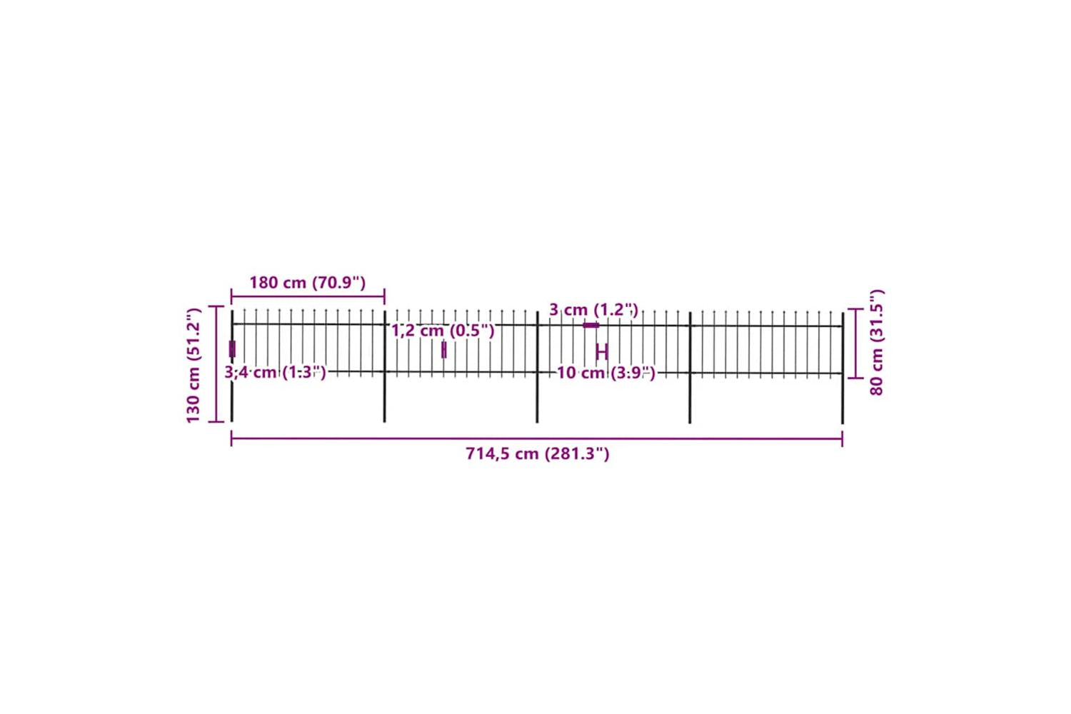 Vidaxl 277605 Garden Fence With Spear Top Steel 6.8x0.8 M Black-5