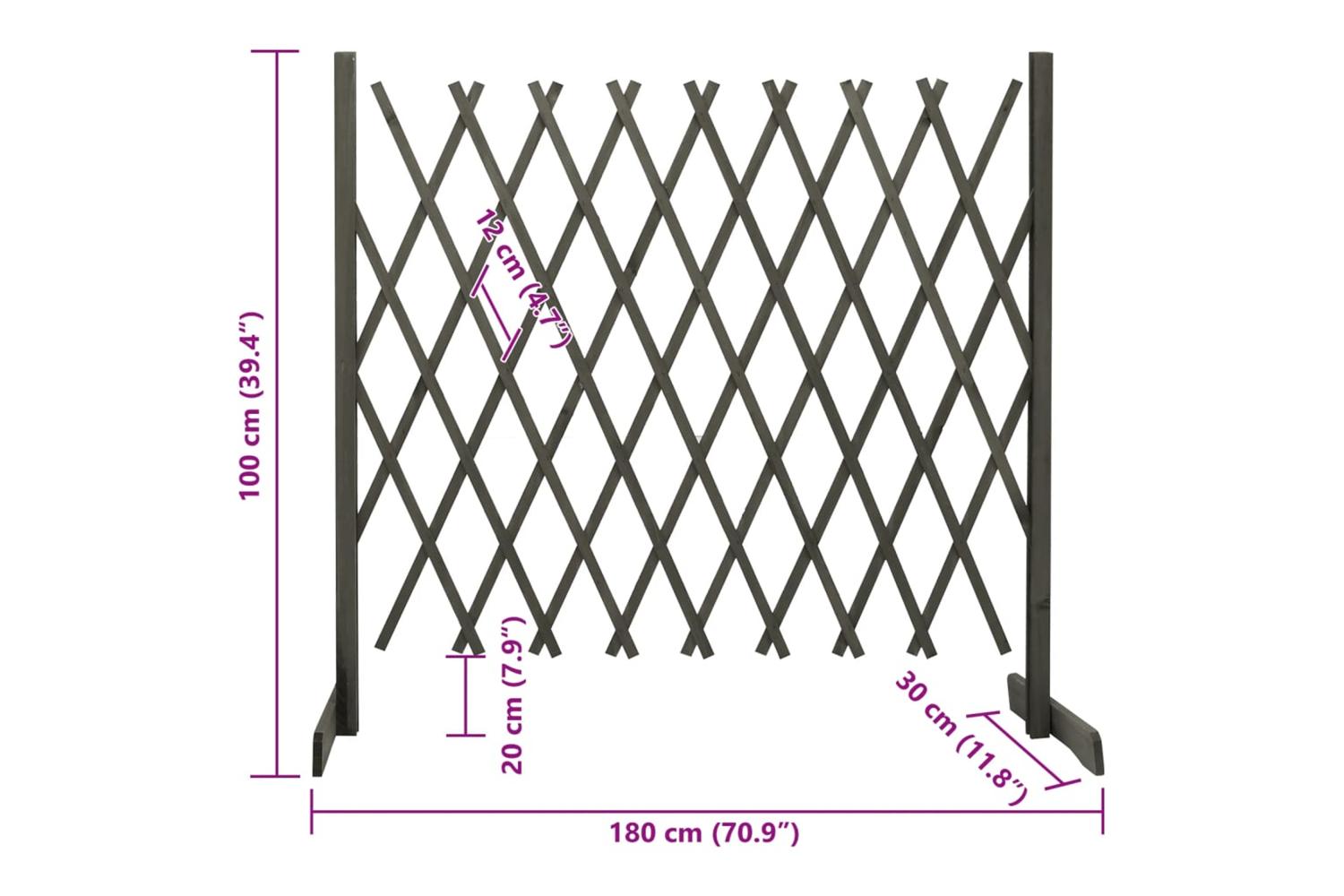 Vidaxl 314829 Garden Trellis Fence Grey 180x100 Cm Solid Firwood-7