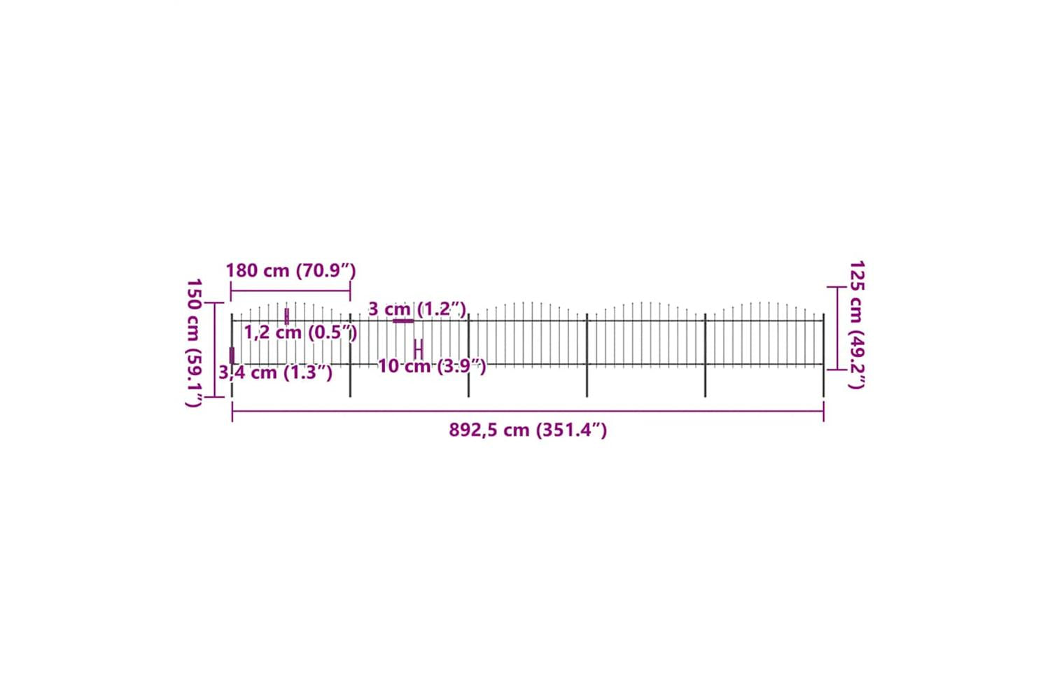 Vidaxl 277734 Garden Fence With Spear Top Steel (1.25-1.5)x8.5 M Black-5