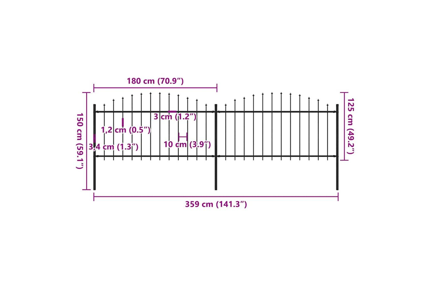 Vidaxl 277731 Garden Fence With Spear Top Steel (1.25-1.5)x3.4 M Black-5