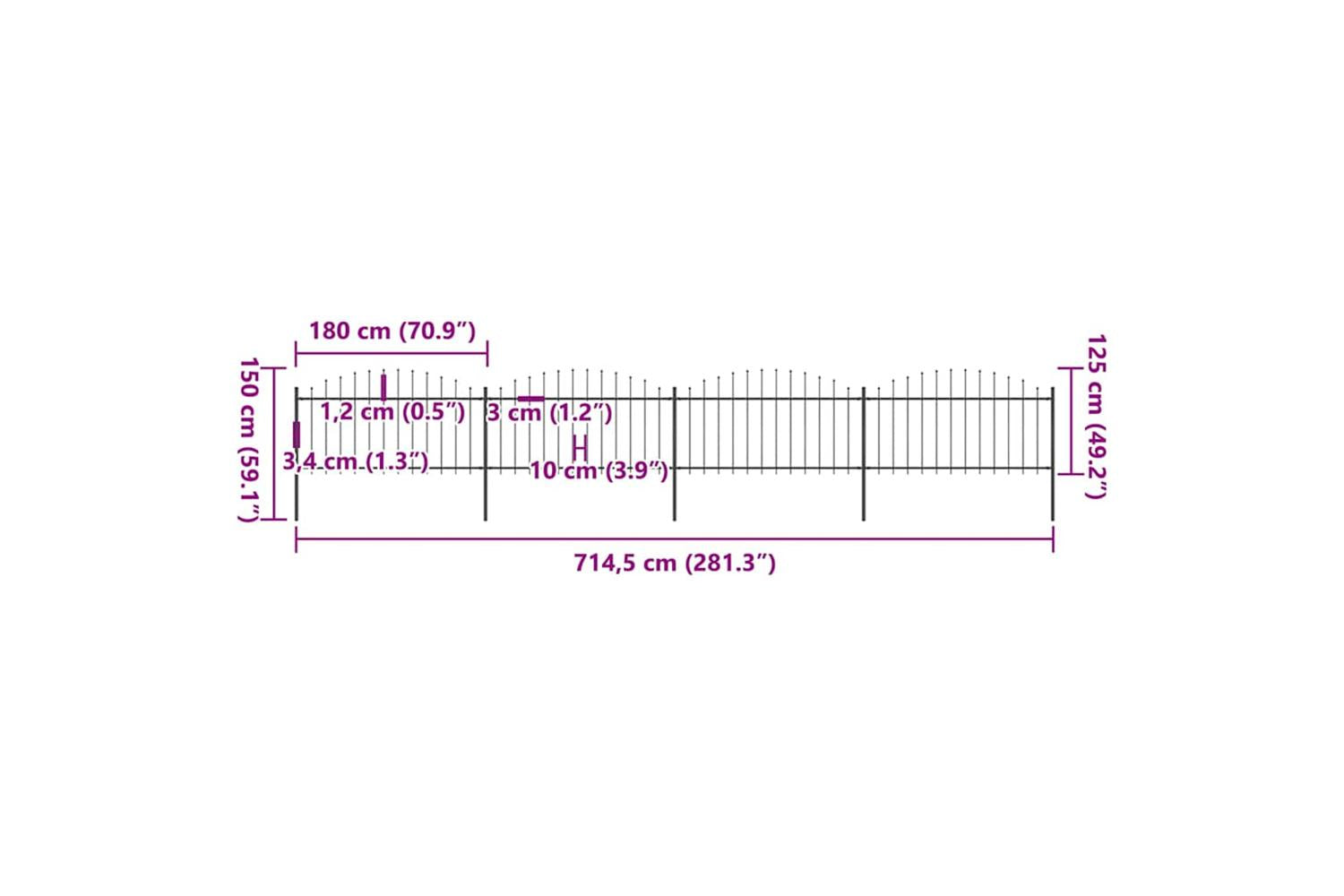 Vidaxl 277733 Garden Fence With Spear Top Steel (1.25-1.5)x6.8 M Black-5