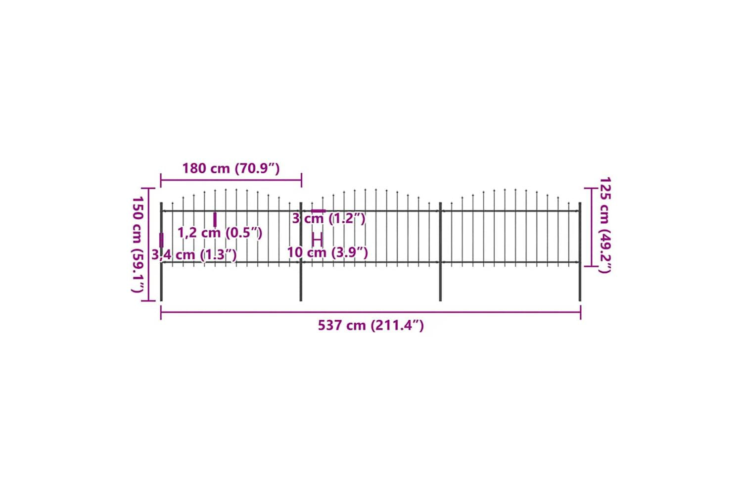 Vidaxl 277732 Garden Fence With Spear Top Steel (1.25-1.5)x5.1 M Black-5