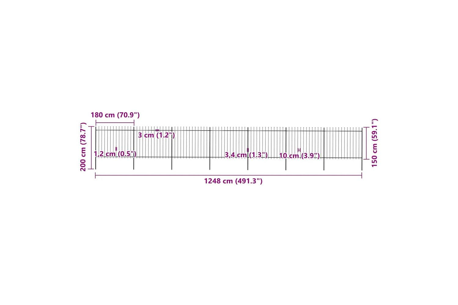 Vidaxl 277635 Garden Fence With Spear Top Steel 11.9x1.5 M Black-5