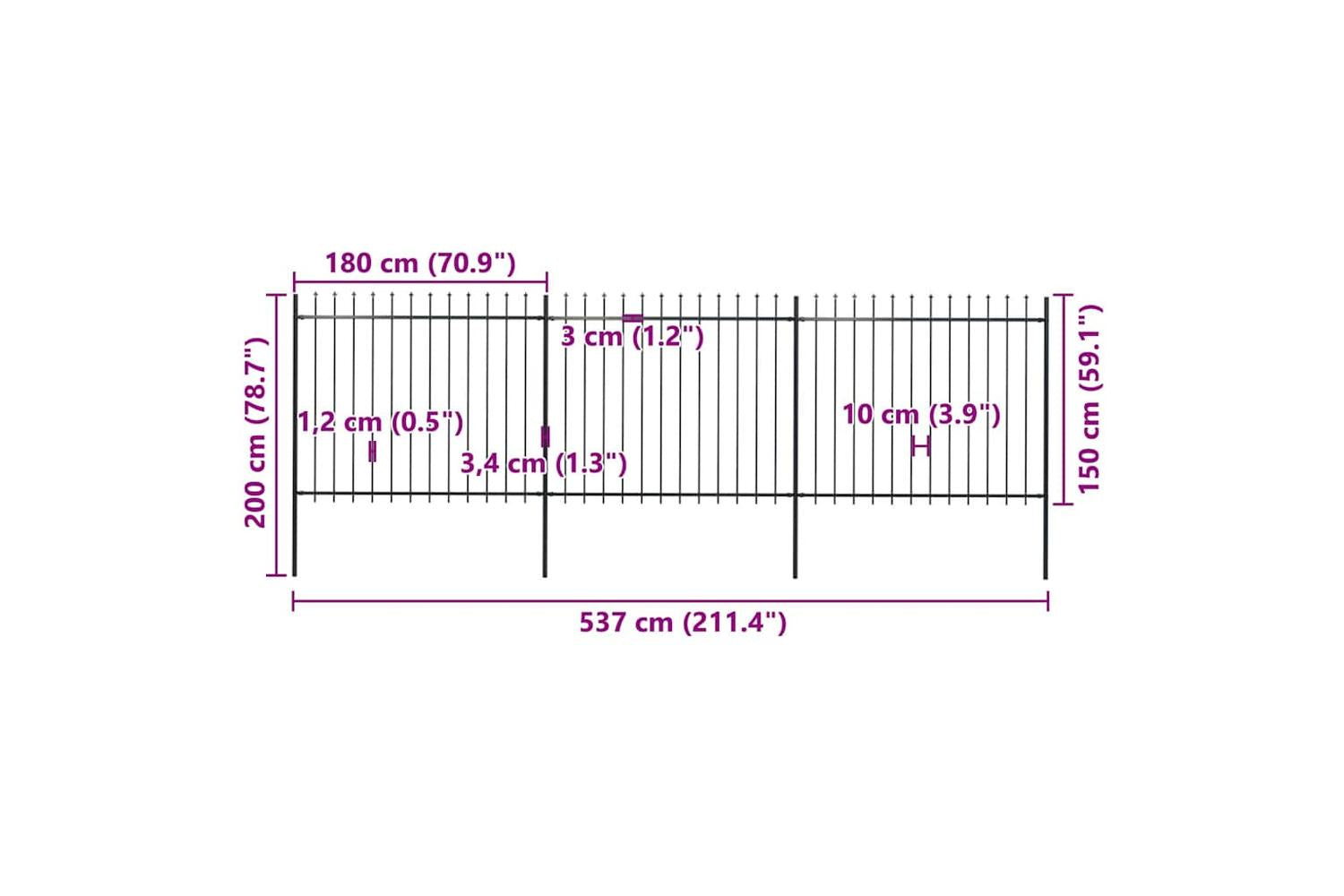 Vidaxl 277631 Garden Fence With Spear Top Steel 5.1x1.5 M Black-5