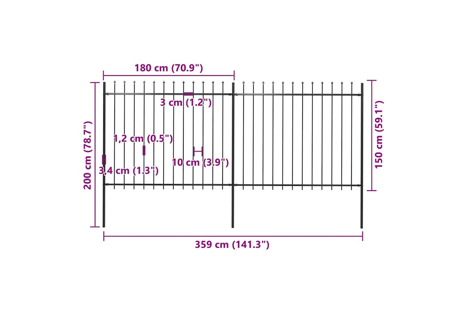 Vidaxl 277630 Garden Fence With Spear Top Steel 3.4x1.5 M Black-5
