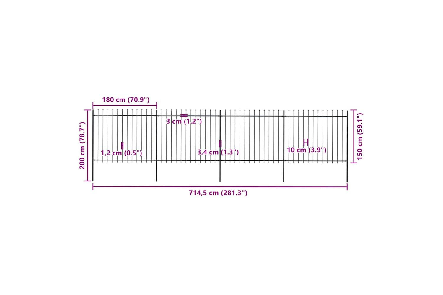 Vidaxl 277632 Garden Fence With Spear Top Steel 6.8x1.5 M Black-5