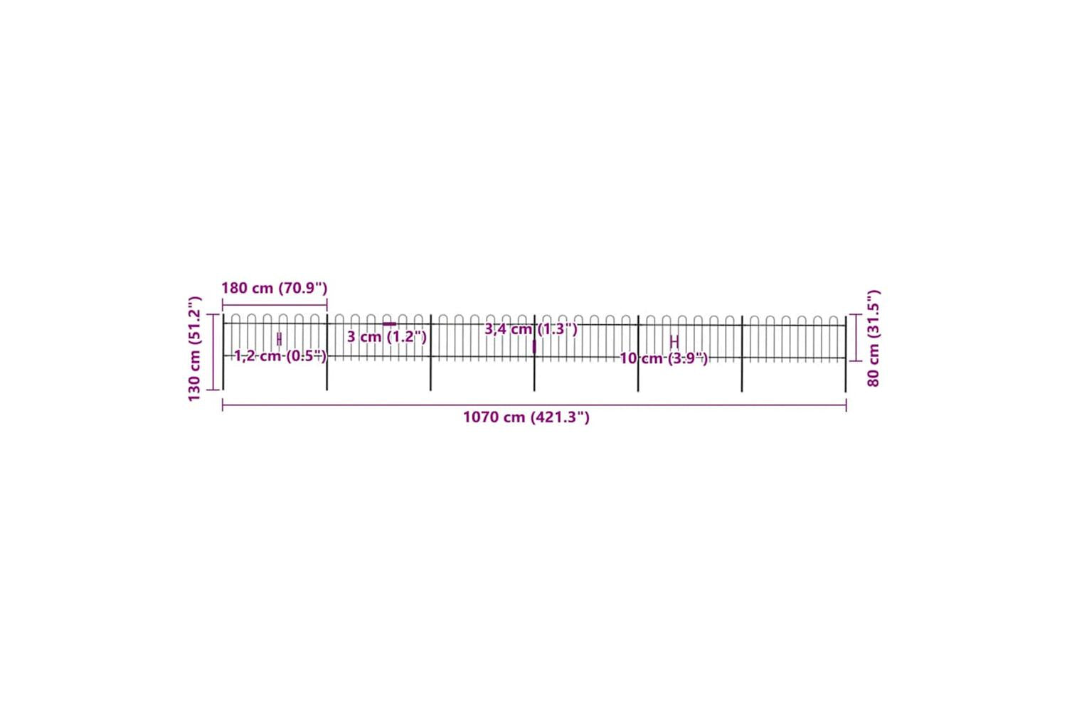 Vidaxl 277652 Garden Fence With Hoop Top Steel 10.2x0.8 M Black-5